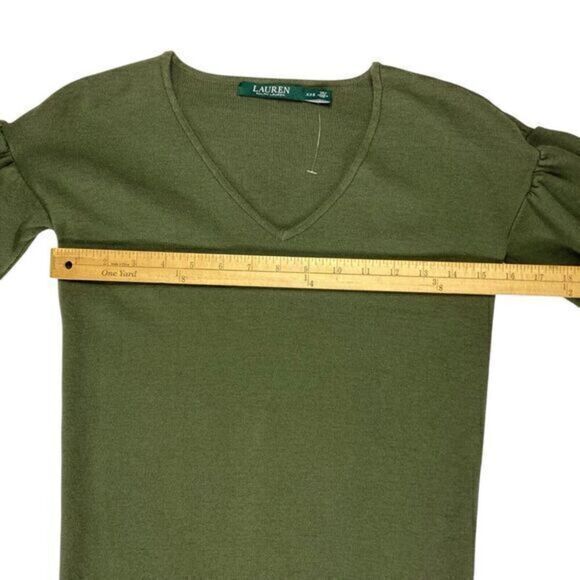 Lauren Ralph Lauren Sweater Dress Women XXS Green V Neck Flutter Sleeve Midi New - Picture 8 of 13